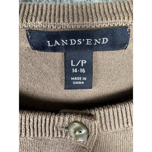 Lands’ End Women’s Cardigan Sweater L/P 14-16 Neutral Brown Button Front Classic - Picture 2 of 7
